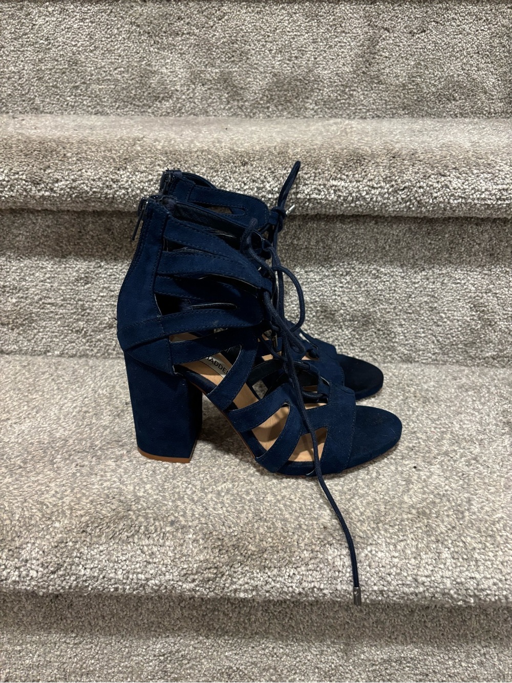 Steve Madden Navy Lace-Up Suede Block Heel Sandals